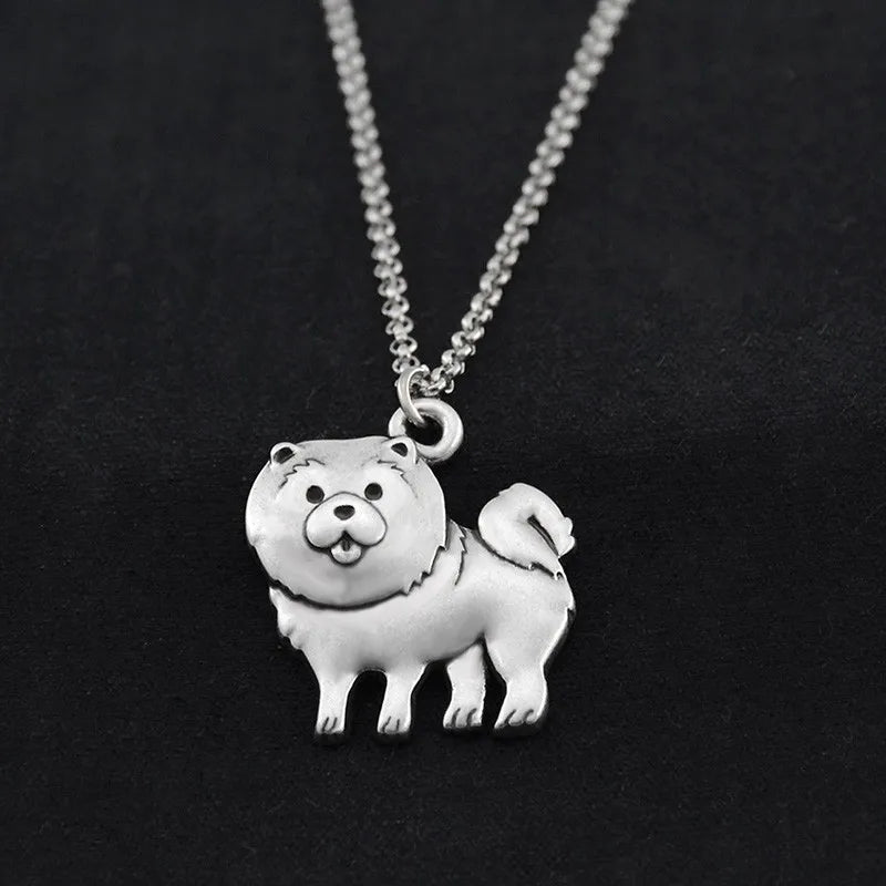 Retro Silver Color Chow Chow&Papillon Pendant Necklace Women Stainless Steel Long Chains Pekingese Dog Necklaces For Men Jewelry