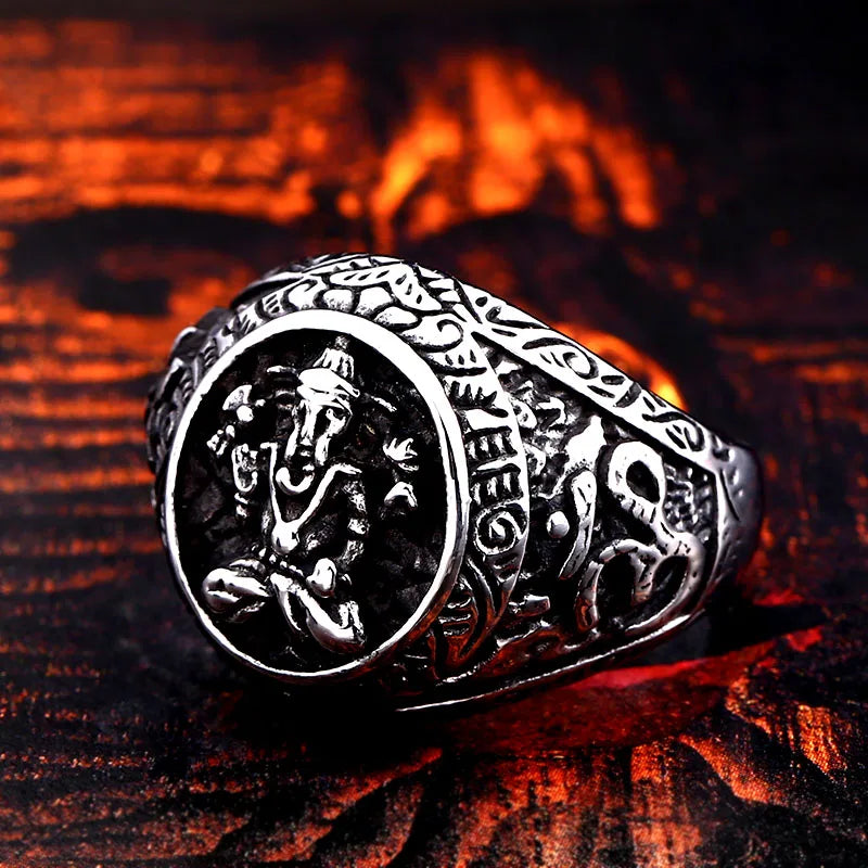 Beier 316L stainless steel Elephant trunk carving symbol men's ring Retro punk biker high quality jewelry LLBR8-672R