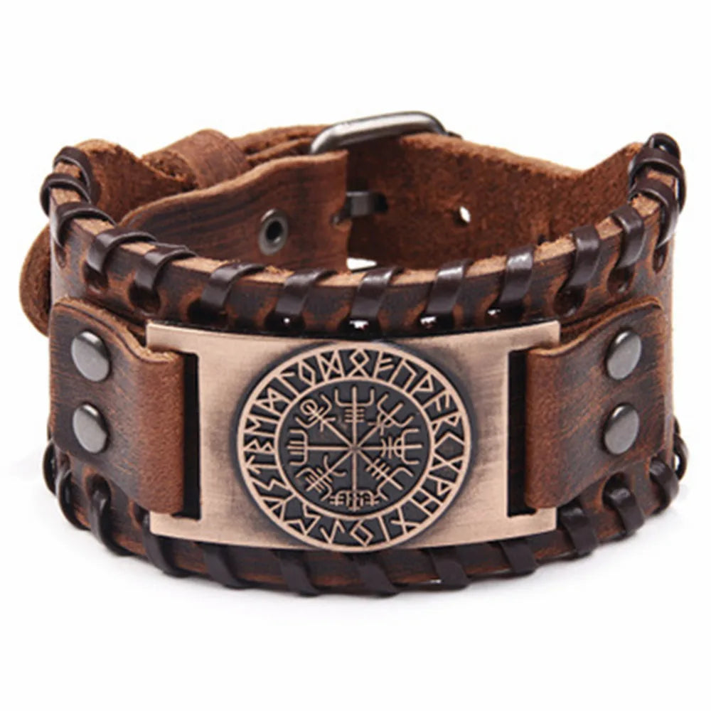 Viking snowflake Bracelet men's jewelry Nordic Viking Vegvisir Compass Bangles Nordic Runes Leather Bracelet