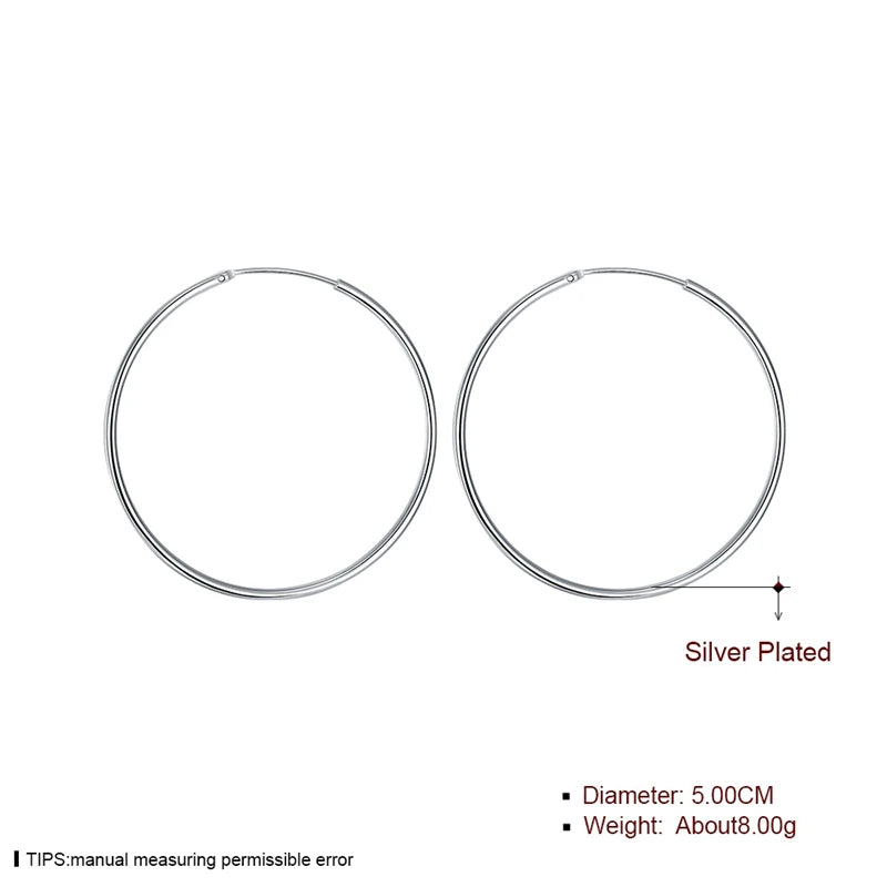 DOTEFFIL 100% 925 Sterling Silver Hoop Earring 50mm Round Circle Loop Gifts Simple Smooth Big Earrings For Women Jewelry