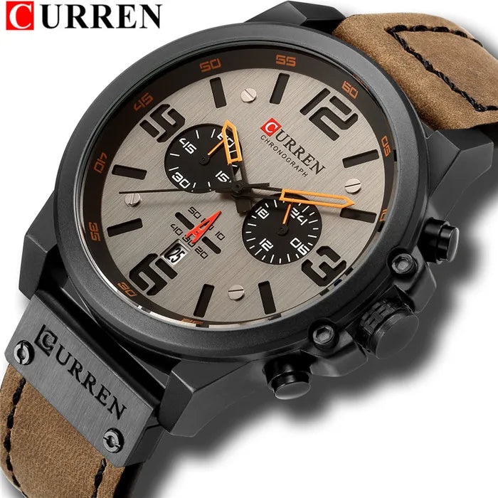 CURREN Fashion Casual Date Quartz  Watches For Men  Fashion Leather Sports Men's Wrsitwatch Chronograph Male Watch