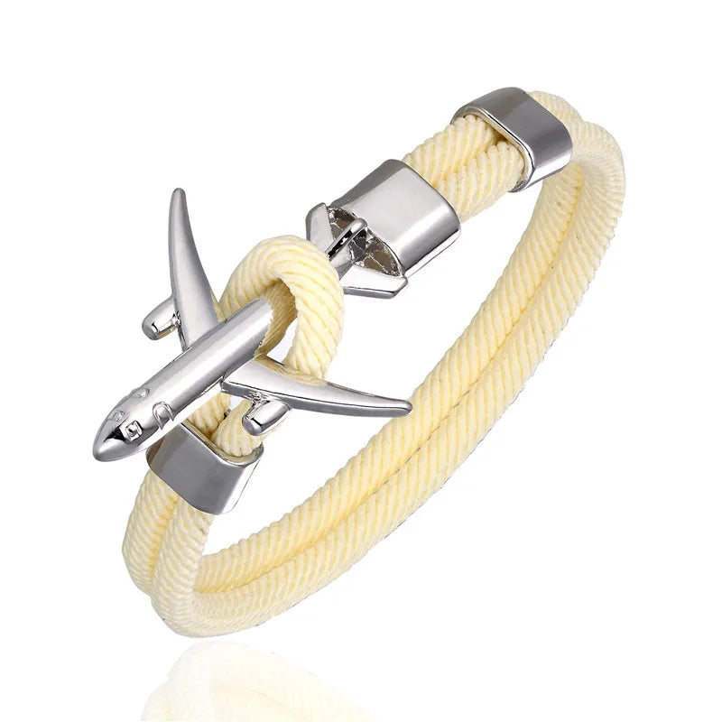 MKENDN Fashion Airplane Anchor Bracelets Men Charm Rope Chain Paracord Bracelet Male Women Air force style Wrap Metal Sport Hook - Madeinsea©