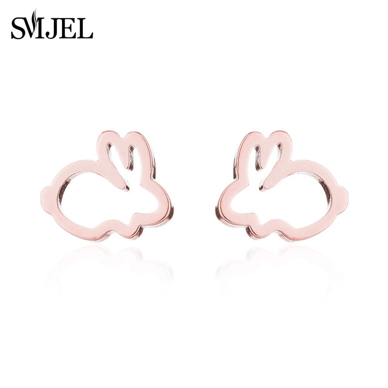 SMJEL New Stainless Steel Black Earrings Rabbit Women Girls Ear Jewelry Cute Animal Bunny Piercing Earring Post Gifts