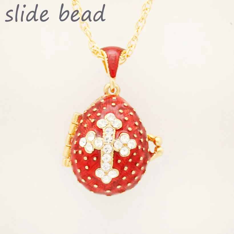 Suitable for European luxury Faberge egg pendant  red crystal cross pendant necklace enamel Europe Easter eggs, Christmas gifts