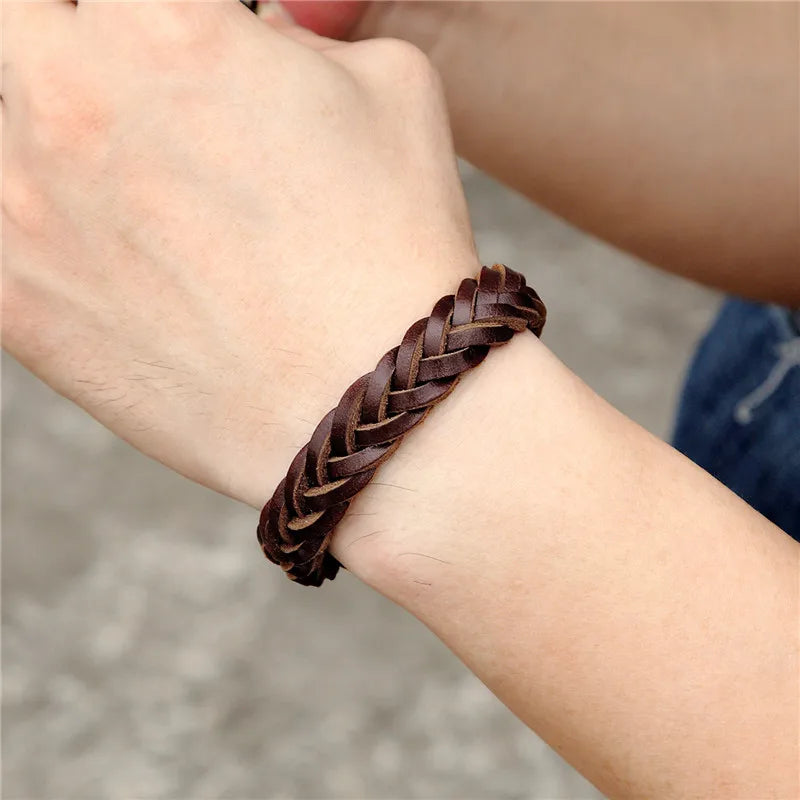 MKENDN 2021 Fashion Stainless Steel Chain Genuine Leather Bracelet Men Vintage Simple Male Braid Jewelry for women - Madeinsea©