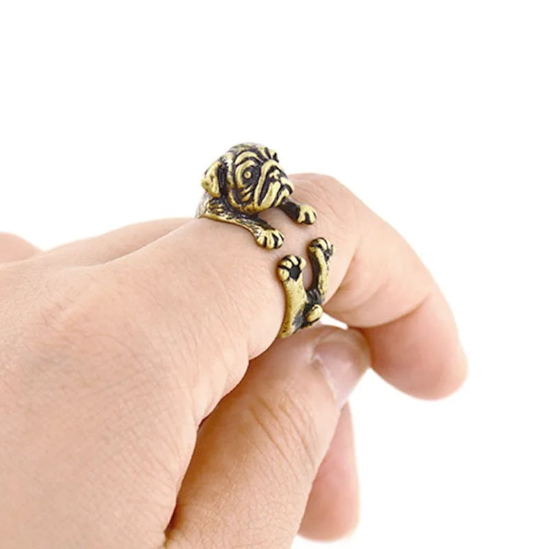 Retro Boho Pug&Boxer&Dachshund Dog Ring Men Punk Bulldog Anel Masculino Couple Rings For Women Jewelry Gifts For Pet Lovers Gift