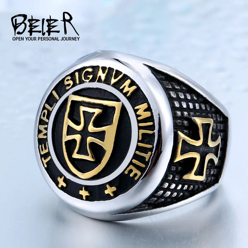 BEIER 316L Stainless Steel Cross Men's Ring Retro Cross Temple Knight Partial High Quality Jewelry LLBR8-280R - Madeinsea©