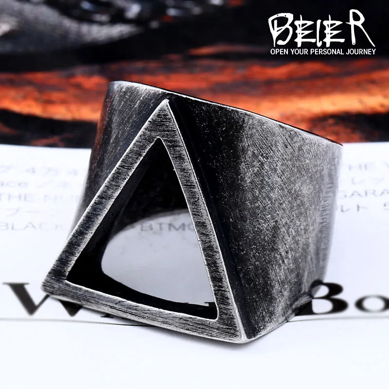 Beier nouveau magasin 316L en acier inoxydable viking triangle graphique mode hommes bague haute qualité vintage bague LLBR8-543R