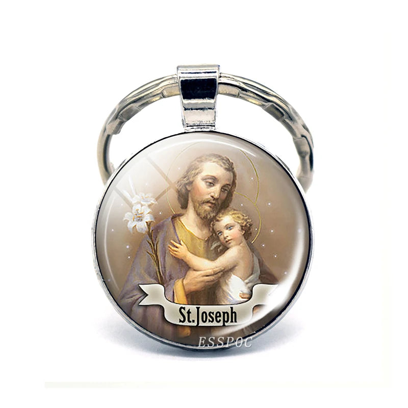 St Patrick Blessed Virgin Mary Keychain Saint Key Chain Silver Color Keychains Keyrings Catholic Jewelry St. Patrick's Day Gifts