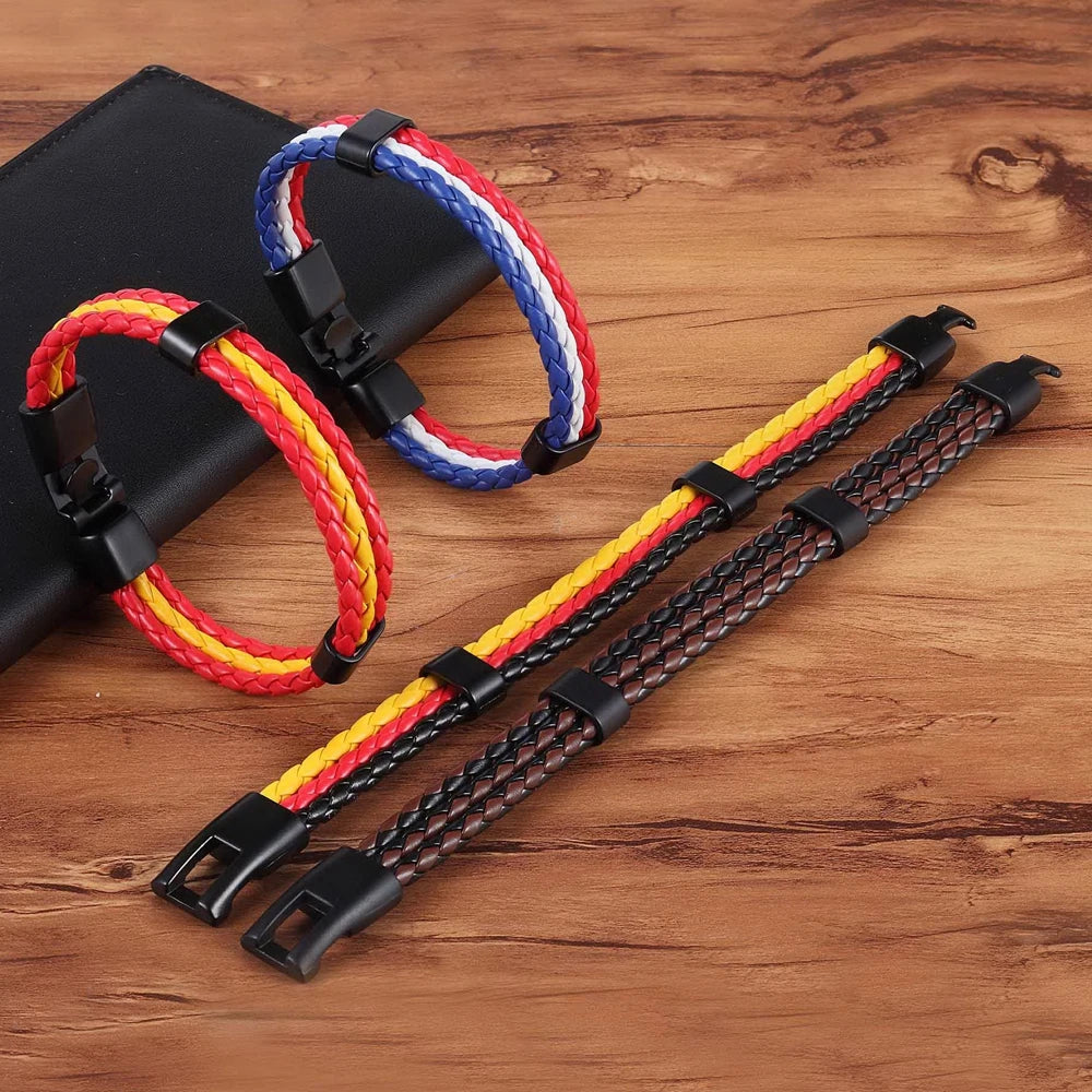 TYO Stainless Steel Men Women Spain Germany France Italy Argentina National Flag PU Leather Bracelets Handmade Jewelry
