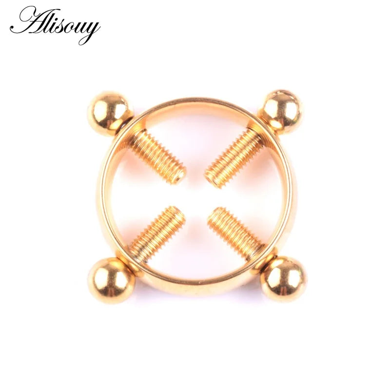 Alisouy 1PC 316L Surgical Stainless Steel Round Non-Piercing Nipple Ring Shield Nickel-free Fake Body Piercing Jewelry