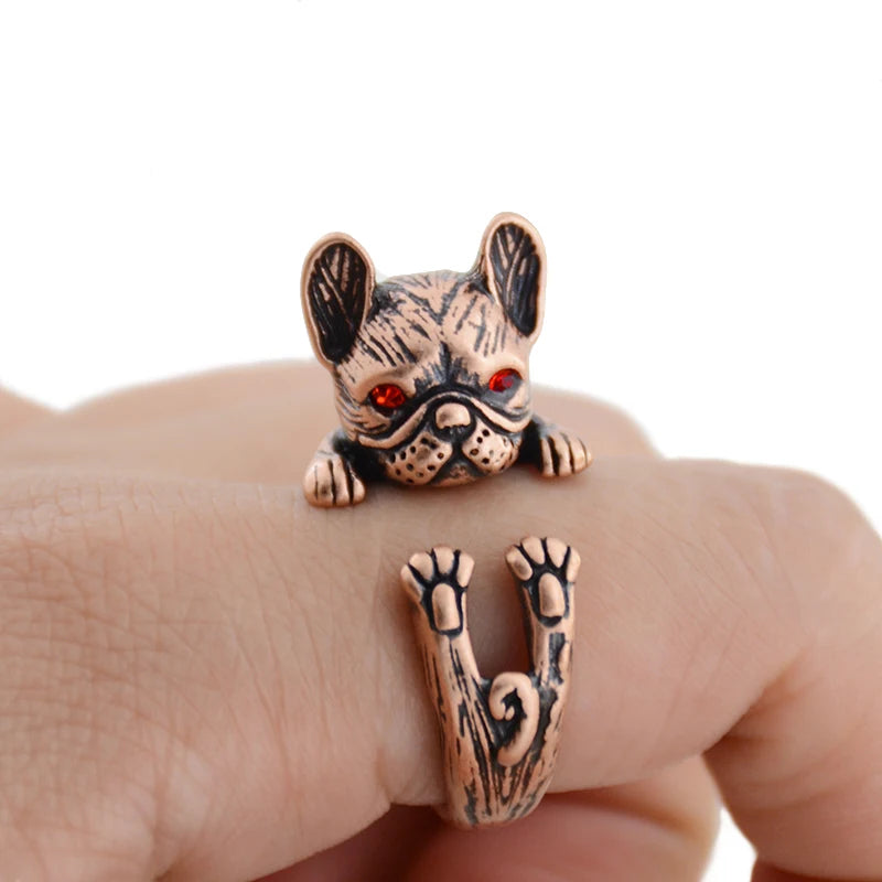 Retro Punk  French Bulldog Dog Rings For Women Men Anel Boho Brass Knuckle Anillos Couple Ring Gift For Pet Lovers Jewelry 2018