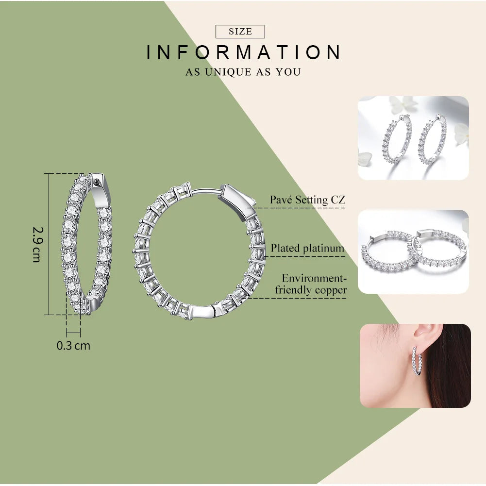 BAMOER Klassische Neue Silber Farbe Runde Kreis Leucht Zirkonia Stud Ohrringe für Frauen Übertreibung Ohrringe Schmuck YIE138