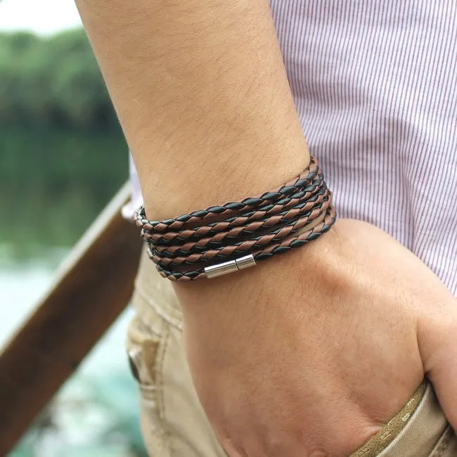 TYO Fashion 5 Layer Leather Bracelets & Charm Bangle Handmade Round Rope Turn Buckle Bracelet For Women Men Low Price Wholesale - Madeinsea©