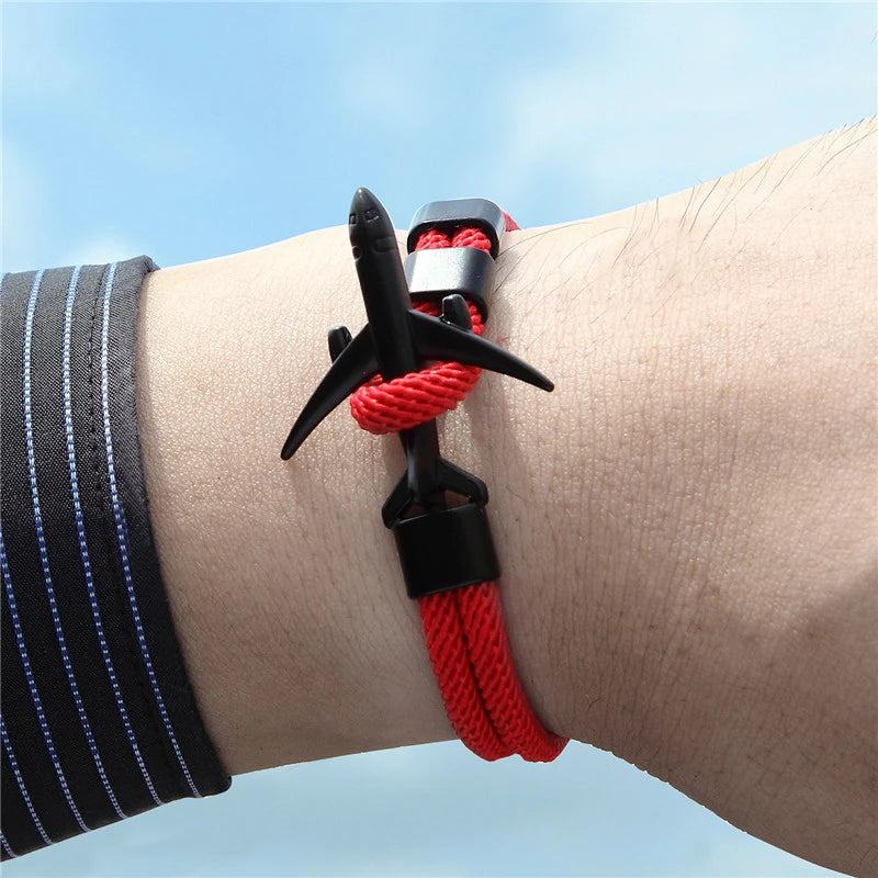 MKENDN Fashion Airplane Anchor Bracelets Men Charm Rope Chain Paracord Bracelet Male Women Air force style Wrap Metal Sport Hook - Madeinsea©