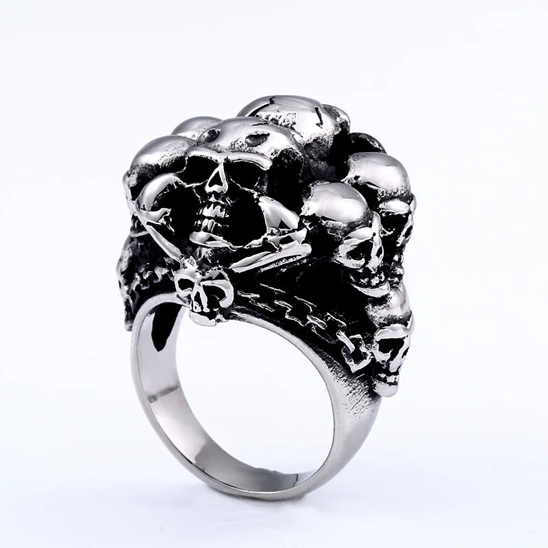 Bague pour homme en acier inoxydable 316L avec tête de mort punk Beier - Design unique - Bijoux de haute qualité LLBR8-681R