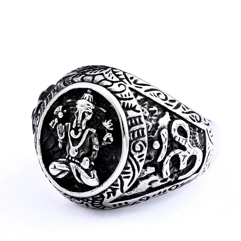 Beier 316L stainless steel Elephant trunk carving symbol men's ring Retro punk biker high quality jewelry LLBR8-672R