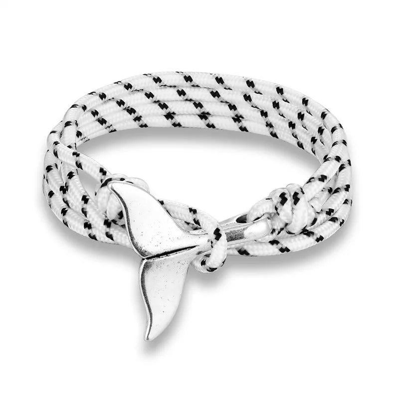 MKENDN Fashion Whale Tail Bracelets Men Women Charm Nautical Survival Multilayers Rope Chain Paracord Bracelet Wrap Metal Hooks