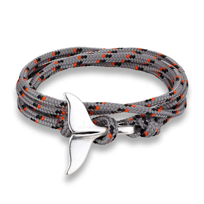 MKENDN Fashion Whale Tail Bracelets Men Women Charm Nautical Survival Multilayers Rope Chain Paracord Bracelet Wrap Metal Hooks