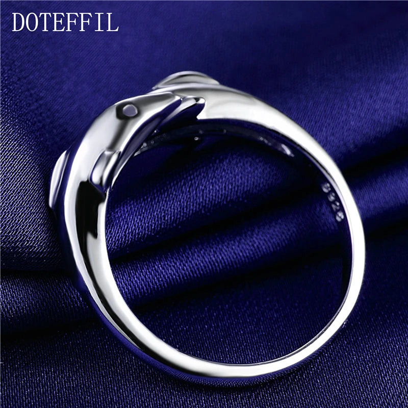 DOTEFFIL Double Dolphin 925 Sterling Silver Charm Woman Ring High Quality Brand Fashion Jewelry