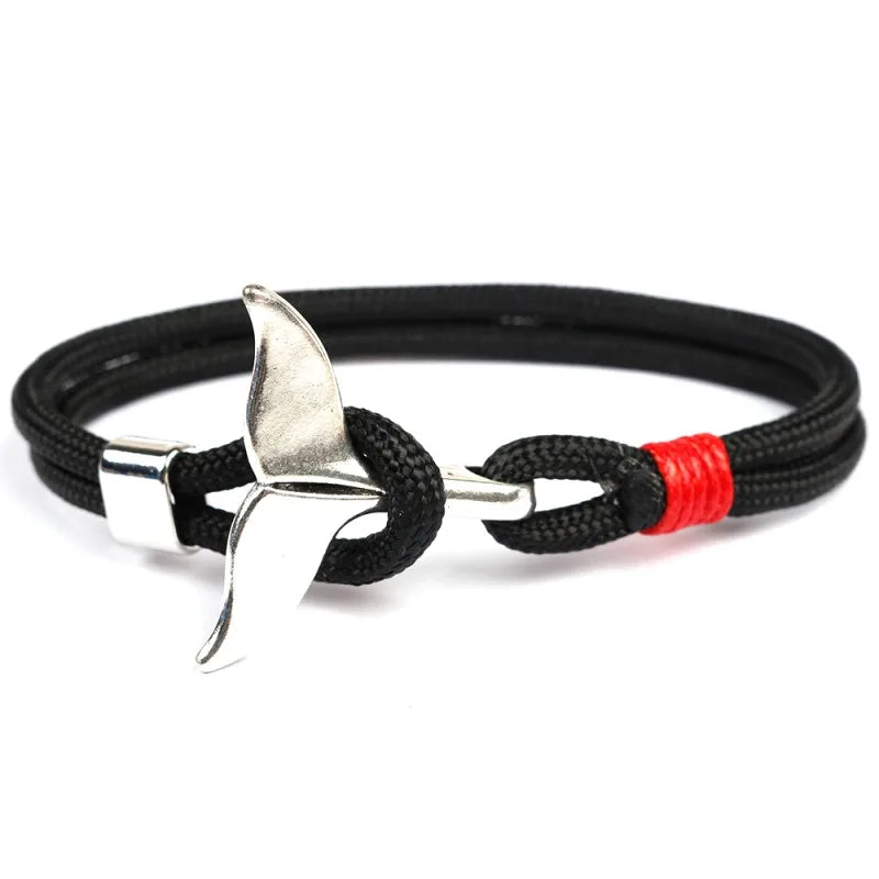 MKENDN Fashion Whale Tail Anchor Bracelets Men Women Charm Nautical Survival Rope Chain Paracord Bracelet Male Wrap Metal Hooks