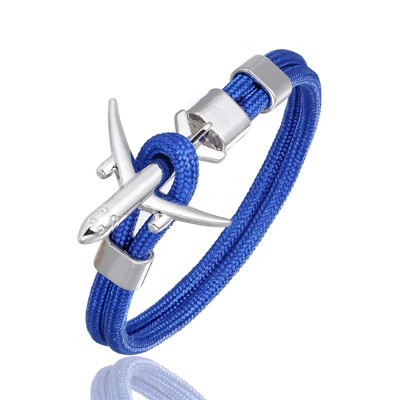 MKENDN Ankerarmbänder für Damen und Herren, Charm-Armband aus Paracord mit Überlebensseilkette und Metallhaken im Flugzeugstil, Sommer-Schmuck