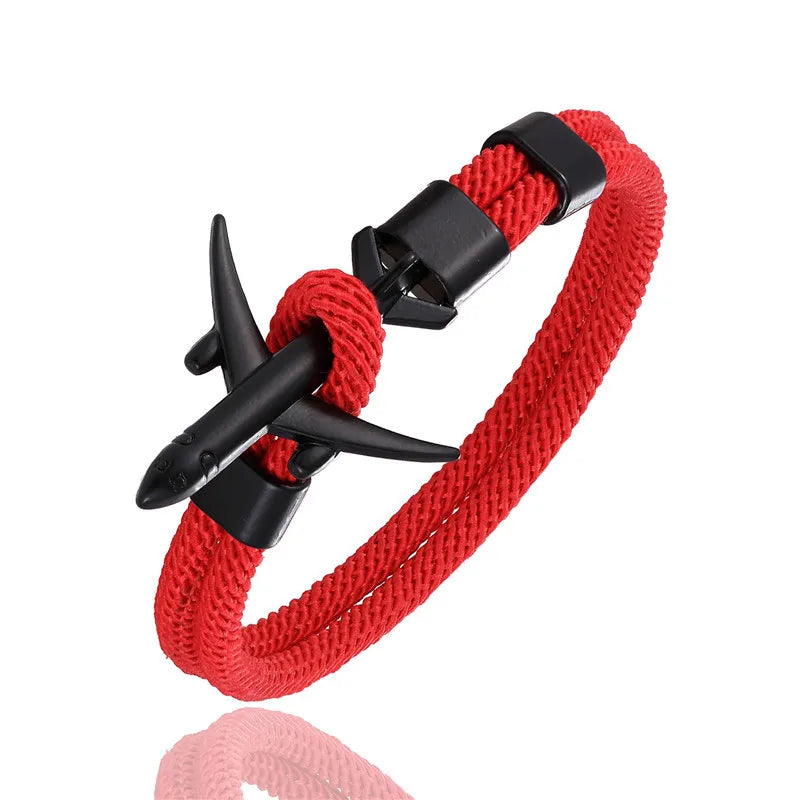 MKENDN Fashion Airplane Anchor Bracelets Men Charm Rope Chain Paracord Bracelet Male Women Air force style Wrap Metal Sport Hook - Madeinsea©