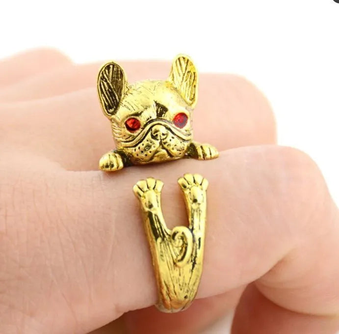 Retro Punk  French Bulldog Dog Rings For Women Men Anel Boho Brass Knuckle Anillos Couple Ring Gift For Pet Lovers Jewelry 2018