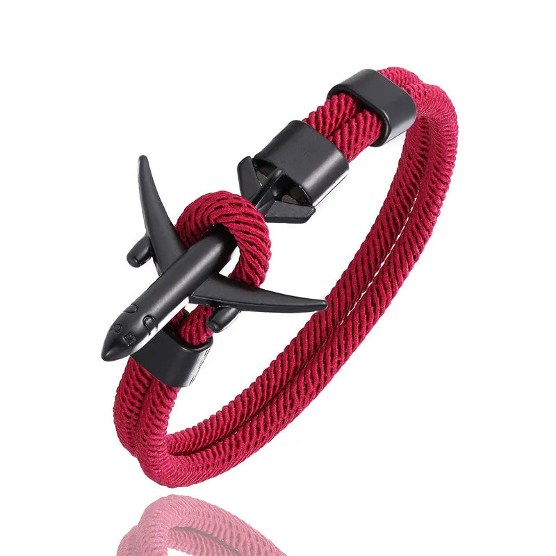 MKENDN Fashion Airplane Anchor Bracelets Men Charm Rope Chain Paracord Bracelet Male Women Air force style Wrap Metal Sport Hook - Madeinsea©