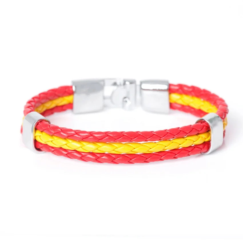 TYO New Fashion Braided Surfer Bandage National Spain Flag Leather Bracelets Trendy Sporty Friendship Bangles For Men Women