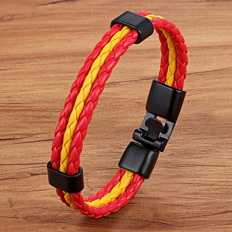 TYO Stainless Steel Men Women Spain Germany France Italy Argentina National Flag PU Leather Bracelets Handmade Jewelry
