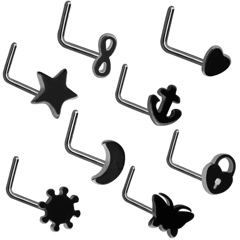 3/4/5/8/21pcs 20G Nose Studs Set Surgical Steel L-Shape Nostril Studs Screws Nose Ring Hoop Body Piercing Jewelry Mixed Styles