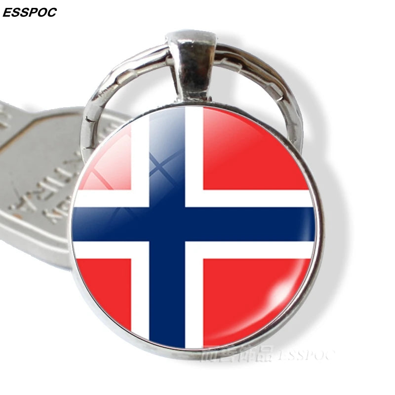 Nordic Europe Countries Flag Key Chain Iceland Danish Finland Norway Sweden Flag Glass Cabochon Pendant Fashion Accessories Gift