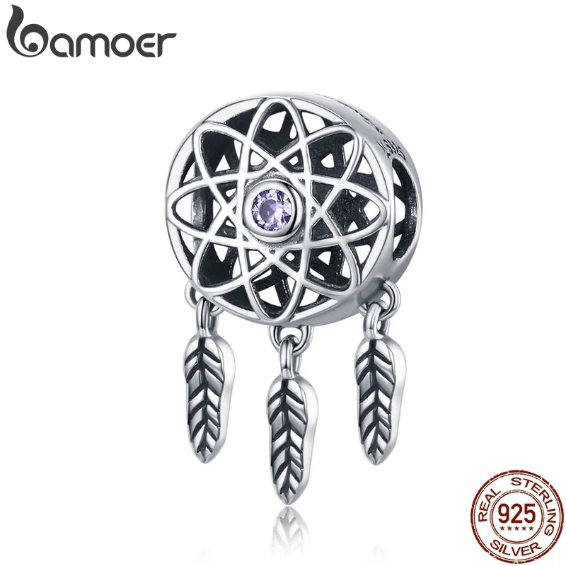 Genuine 925 Sterling Silver Beautiful Dream Catcher Holder Beads fit Charm Bracelet Necklace DIY Jewelry Christmas SCC330