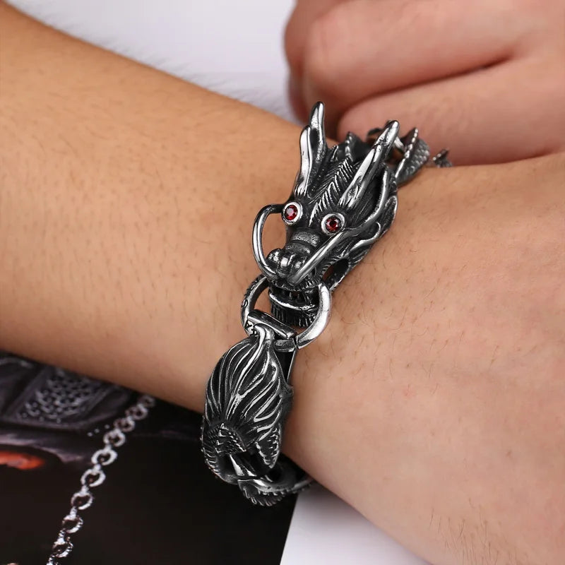 Bracelet en acier inoxydable 316L Beier Bracelet punk crâne pour bracelet vintage cool dragon style homme bijoux LLBC8-019