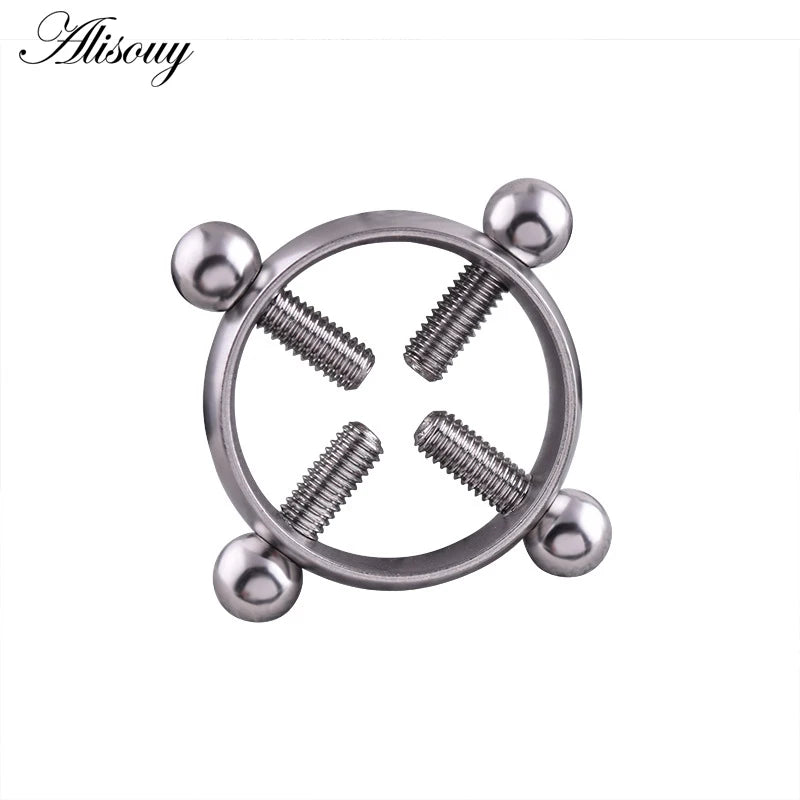 Alisouy 1PC 316L Surgical Stainless Steel Round Non-Piercing Nipple Ring Shield Nickel-free Fake Body Piercing Jewelry