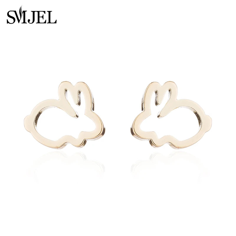 SMJEL New Stainless Steel Black Earrings Rabbit Women Girls Ear Jewelry Cute Animal Bunny Piercing Earring Post Gifts