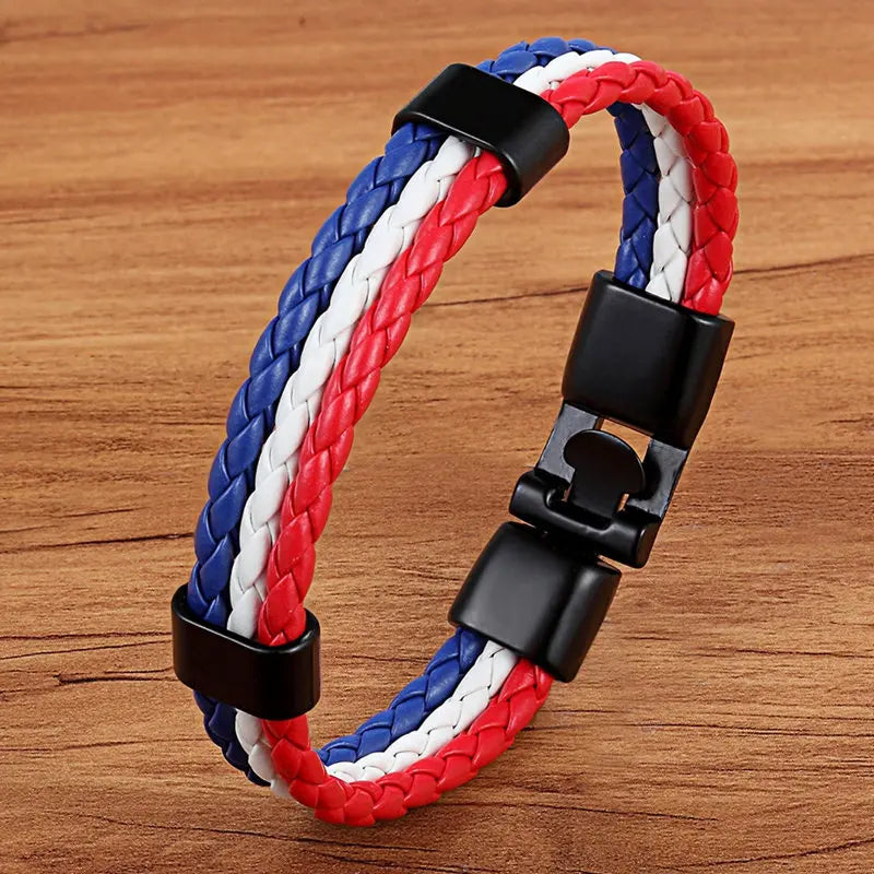 TYO Stainless Steel Men Women Spain Germany France Italy Argentina National Flag PU Leather Bracelets Handmade Jewelry