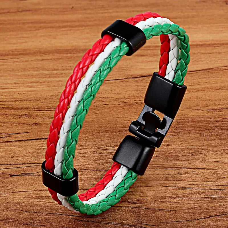 TYO Stainless Steel Men Women Spain Germany France Italy Argentina National Flag PU Leather Bracelets Handmade Jewelry