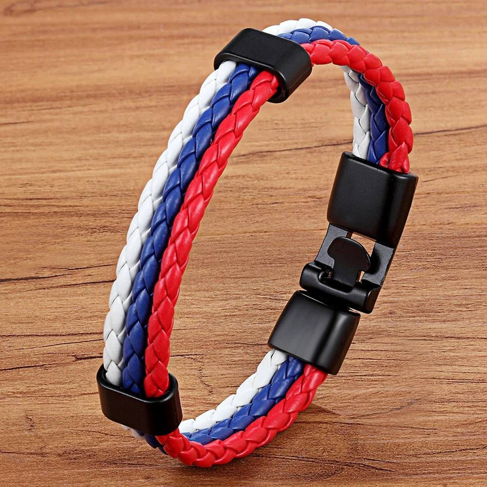 TYO Stainless Steel Men Women Spain Germany France Italy Argentina National Flag PU Leather Bracelets Handmade Jewelry