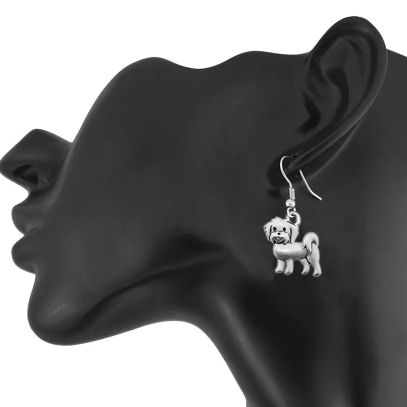Vintage Maltese Pendant Long Earring Bohomian Best Friend Gifts Dog Earings Fashion Jewelry Drop Earrings For Women Pendientes