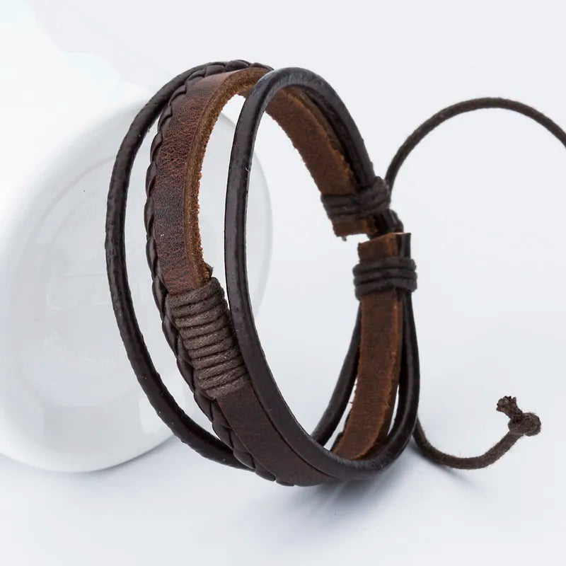 TYO Hot Sale! Fashion Charm Leather Bangle Men Bracelets Popular Boys DIY Bandage Strand Handmade Brown Weave Bracelets