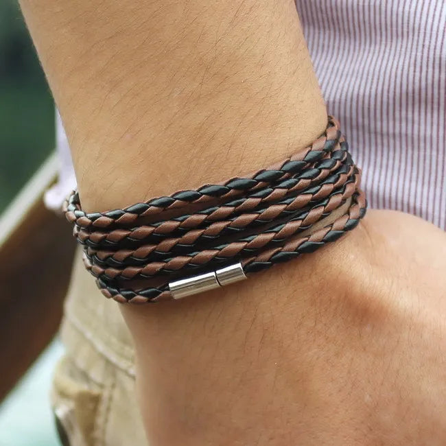 TYO Fashion 5 Layer Leather Bracelets & Charm Bangle Handmade Round Rope Turn Buckle Bracelet For Women Men Low Price Wholesale - Madeinsea©