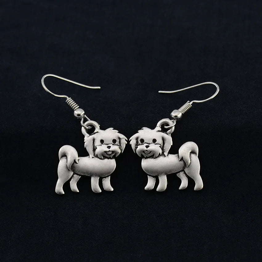 Vintage Maltese Pendant Long Earring Bohomian Best Friend Gifts Dog Earings Fashion Jewelry Drop Earrings For Women Pendientes