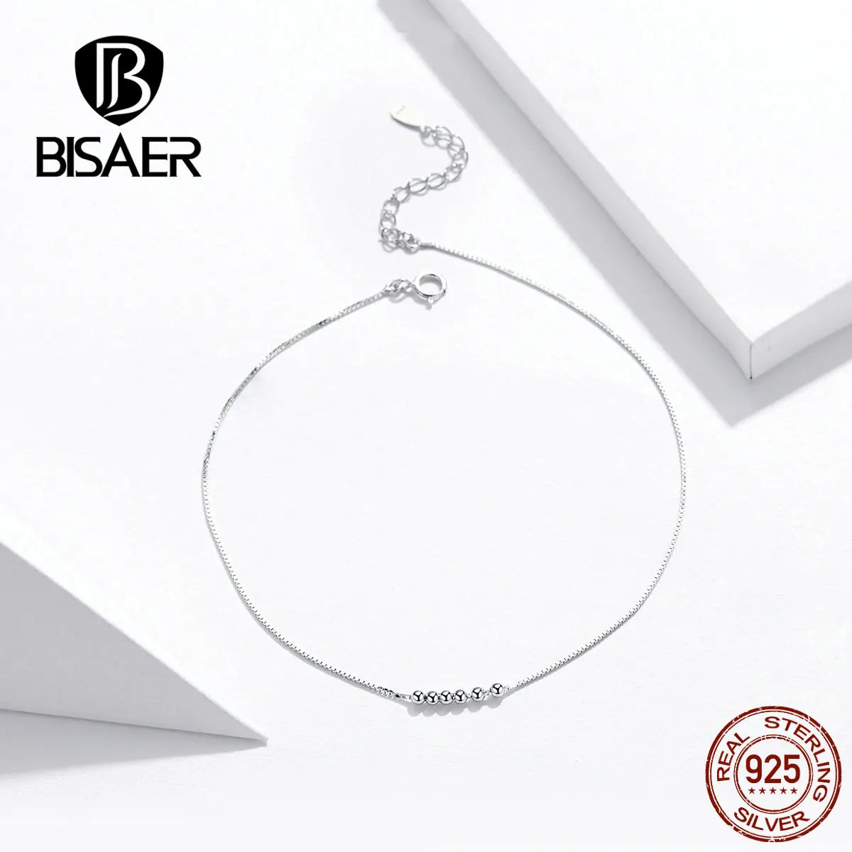 BISAER 925 Sterling Silver Lobster Fermoir Cheville Femmes Cheville Simple Longue Chaîne Hypoallergénique pour Femmes Bijoux Fins ECT007