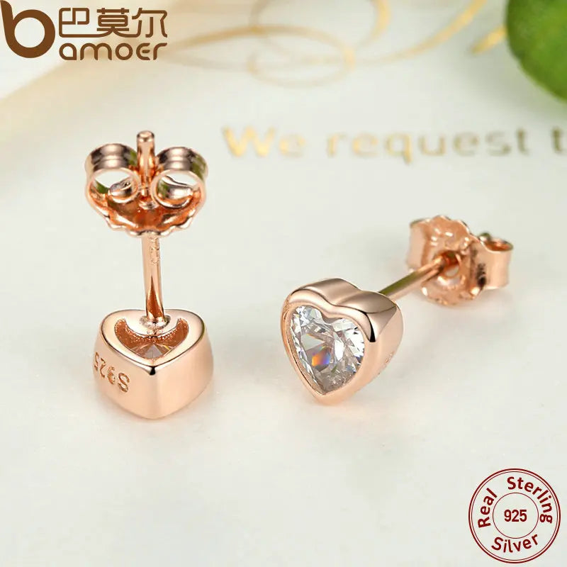BAMOER 925 Sterling Silber One Love Ohrstecker mit klarem CZ Weibliche Brincos für Frau Edlen Schmuck PAS452