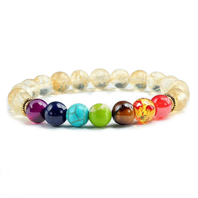 11 Natural Stone Beads Multicolor Bangle  7 Chakra Healing Balance Beads Bracelet for Women Reiki Prayer Yoga Wristband Jewelry