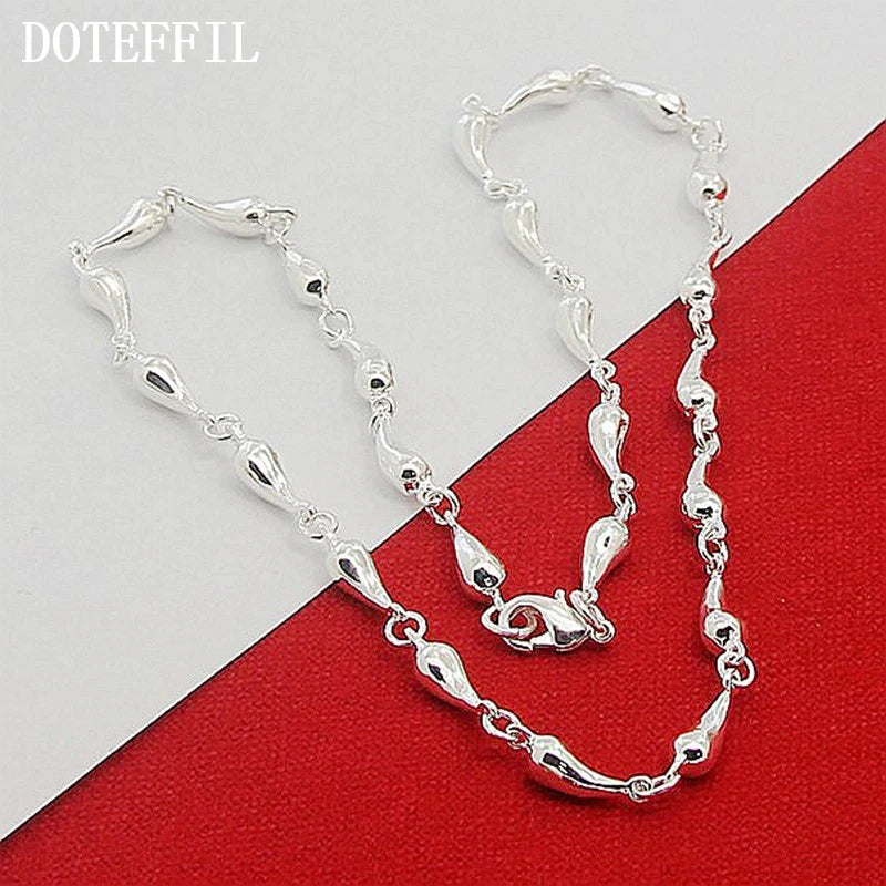 DOTEFFIL 925 Sterling Silver Water Drop Pendant Necklace For Woman 18 Inch Chain Wedding Engagement Jewelry