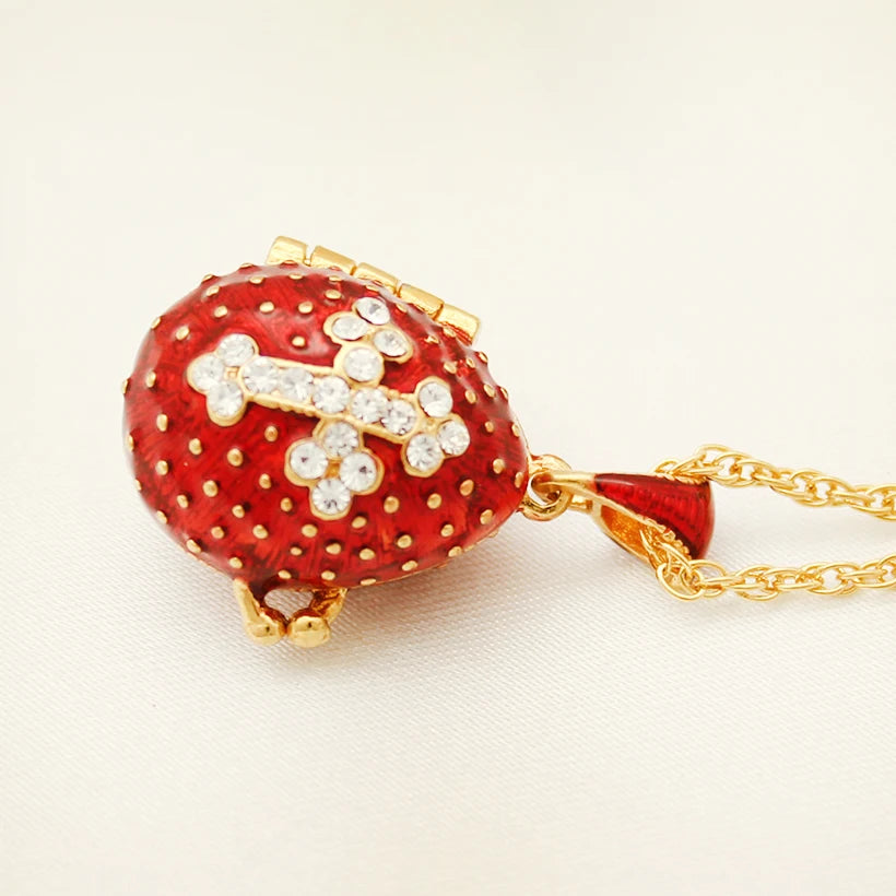 Suitable for European luxury Faberge egg pendant  red crystal cross pendant necklace enamel Europe Easter eggs, Christmas gifts