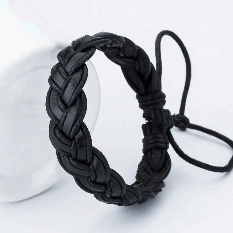 TYO Hot Sale! Fashion Charm Leather Bangle Men Bracelets Popular Boys DIY Bandage Strand Handmade Brown Weave Bracelets
